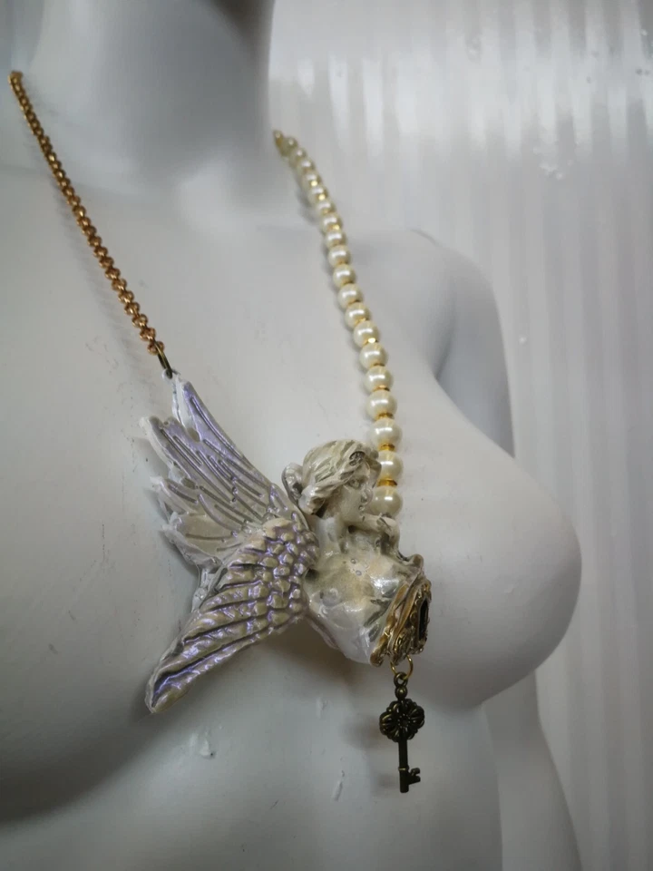 Jewelry Necklace Pendant Pearls Key Luxury Greek Mythology Winged Guardian Angel — 第 3/4 张图片