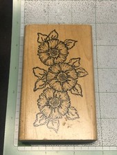Wood Mounted Rubber Stamp THREE LARGE FLOWERS ..... NICE .....lot 13