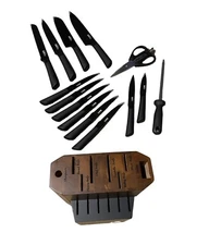 15 Pieces Chef Knife Set with Block Kitchen, Scissors, Sharper, Black