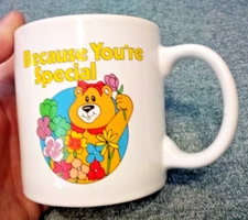 Cute Vintage Coffee Tea Mug Cup Bear Flowers "Because You're Special"  EUC