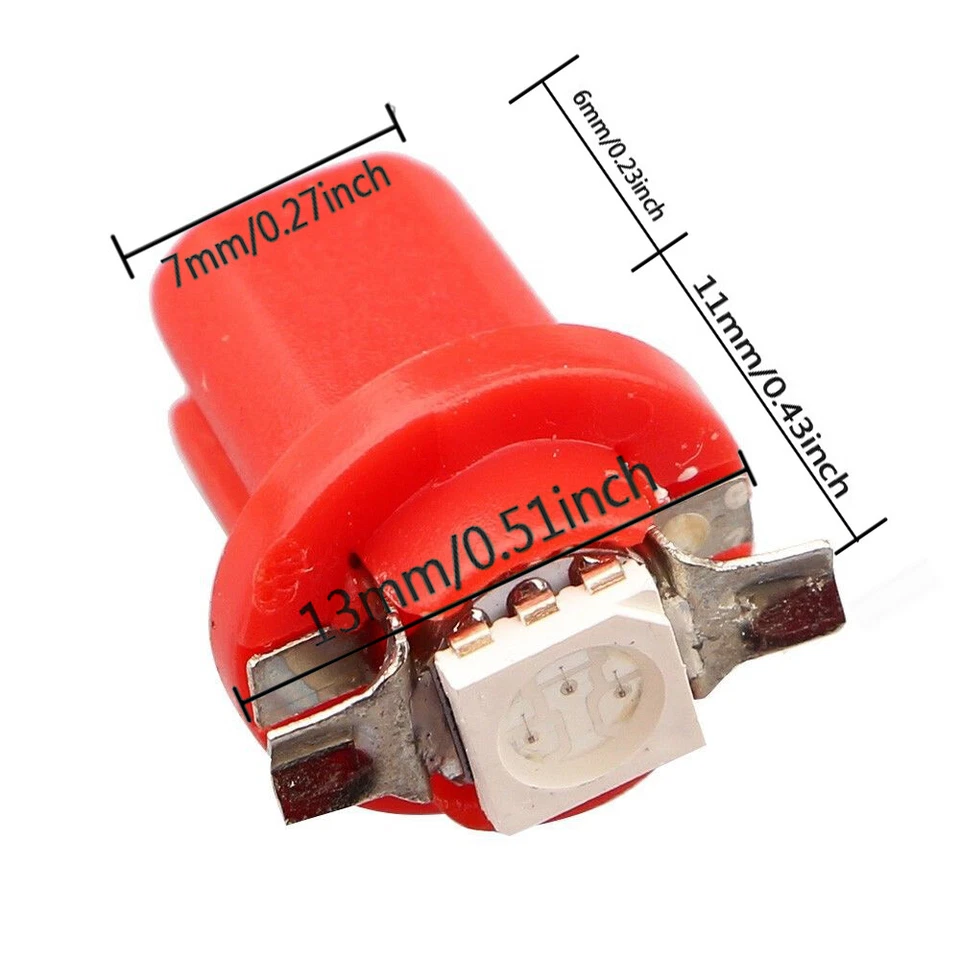 10x T5 Car Gauge 5050 1SMD 12V LED Speedo Tablero Lateral Bombilla Roja Foto 2 de 4