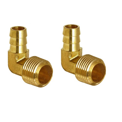 Brass Hose Fitting, 90 Degree Elbow, 3/8" Barb x 3/8" NPT Male Pipe 2