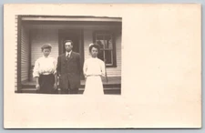 Family Father Children Pictured Outside Their Home RPPC Real Photo Postcard