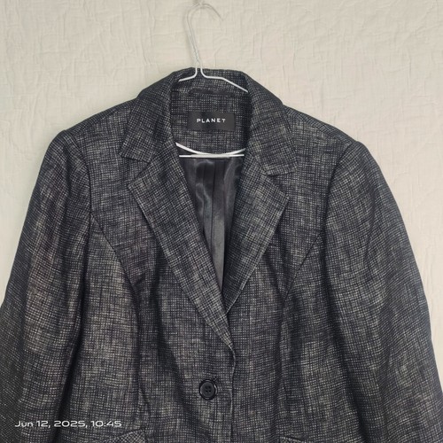Vintage PLANET Linen Women’s Blazer Jacket Dark Grey Size UK 14 - Picture 3 of 15