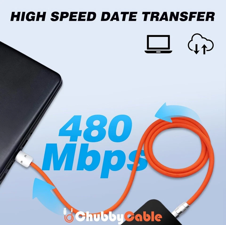 Cable de carga rápida Chubby 3.0 duradero de silicona suave cable USB C 240 W 16,4 pies Foto 2 de 4