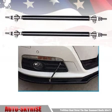 2X Black Adjustable Front Bumper Lip Splitter Spoiler Strut Rod Tie Support Bar