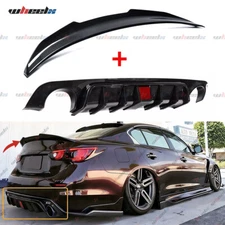 Carbon Fiber Rear LED Diffuser Lip & Rear Trunk Spoiler For 2018-23 Infiniti Q50
