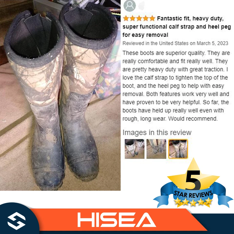 HISEA Men Mid-Calf Rain Boots Waterproof Insulated Hunting Chore Mud Work Boots - Image 3 of 4