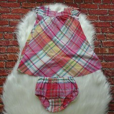 CHAPS 2-PC Girl's Dress & Bottoms Set Outfit Pink Plaid Preppy Party Cotton 24Mo