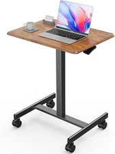 Mobile Portable Laptop Adjustable Height White Black Rolling Small Stading Desk
