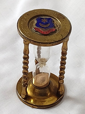 3 Minuten Glas Eieruhr massiv Messing Glas Emaille oben Südsee Logo 8cm org