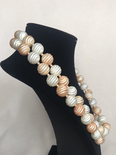 Vintage Pastel Puffy Beaded Necklace Double Strand
