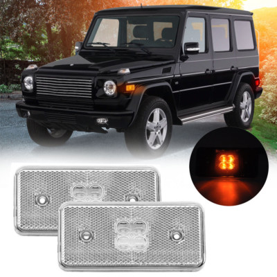 Front Amber Clear Lens LED Side Marker Lights For 02-14 Mercedes W463 G-Class