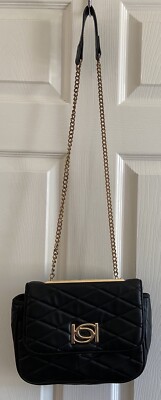 Bebe Los Angeles Padded Black/Gold Chain Shoulder Purse  display picture 3