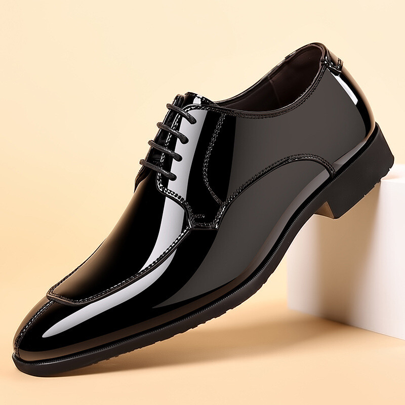 Men British Style Patent Leather Pointed Toe Lace Up Business Formal