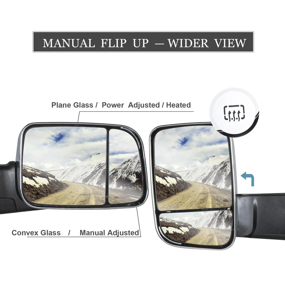 Espejos retrovisores de remolque para Dodge Ram 1500 2500 3500 2009-2018 tapa cromada térmica eléctrica Foto 3 de 4