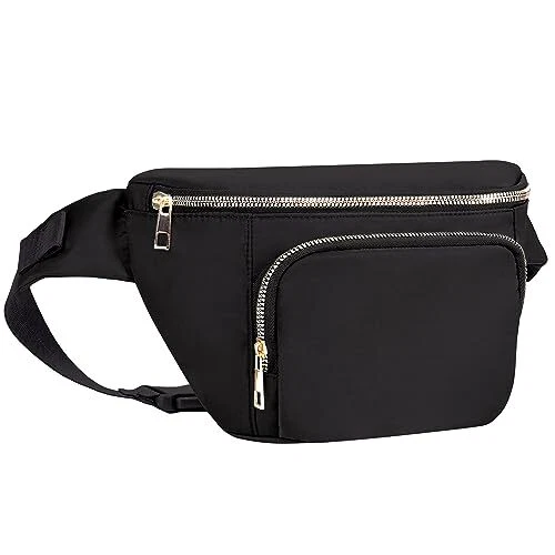 Fanny Packs for Women Large Waist Pack with Extra Extension Belt Fashion Black