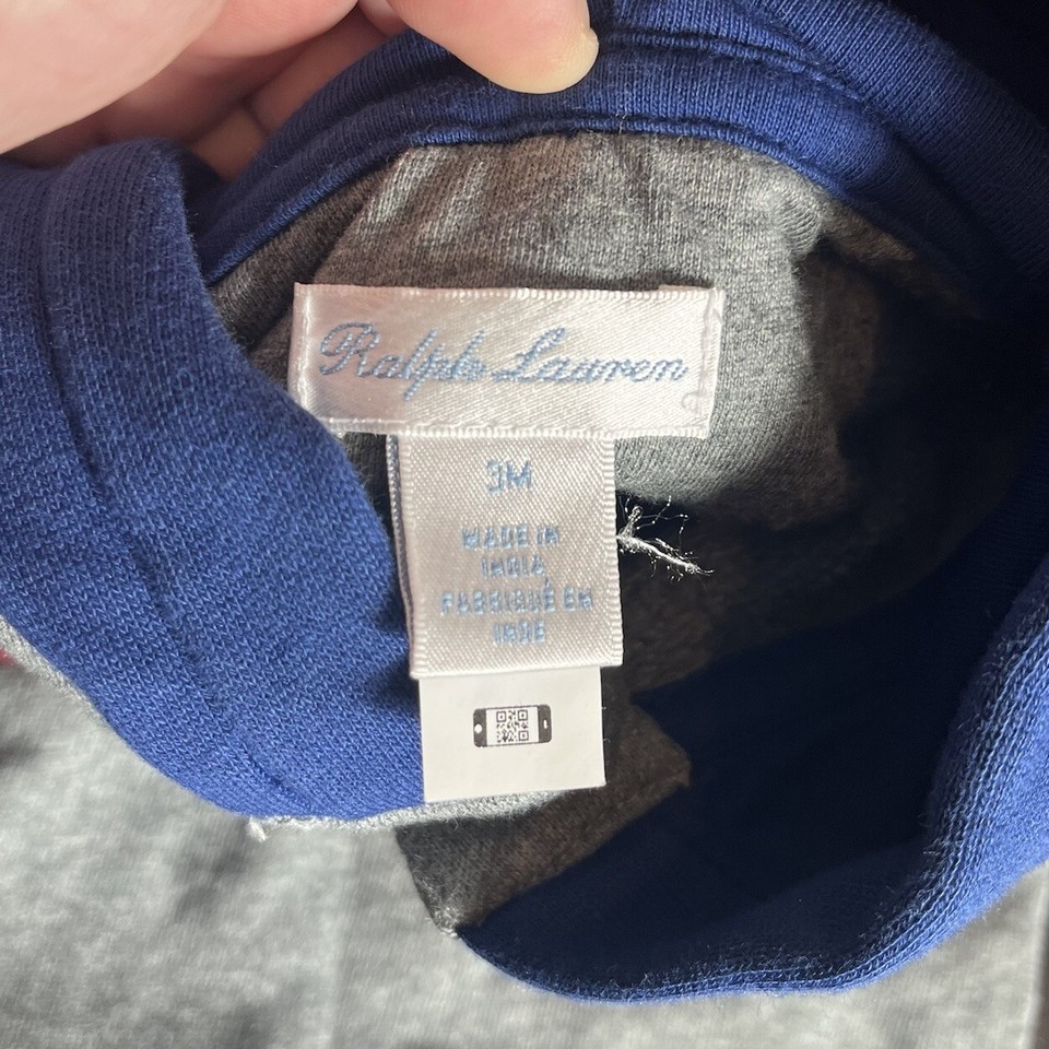 RALPH LAUREN Baby Boy 3M OnePiece Gray Colorblock Hooded OnePiece