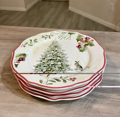 Lot of 4 Better Homes & Gardens Heritage Salad Plate Christmas Bunny Rabbit