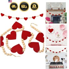 Valentine's Day Heart Decorations Felt Hearts Wood Bead Garland Banner Best