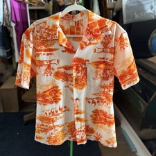 Vintage 70s Aloha Shirt Mens Orange White Pol...