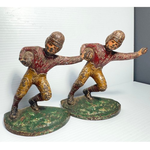 Vintage Hubley Football Player Bookends Cast Iron 1920s Original Paint Antique