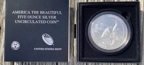 2014 P ATB 5oz Silver  Coin Everglades  Burnished Florida Natl Pk Wildlife Theme