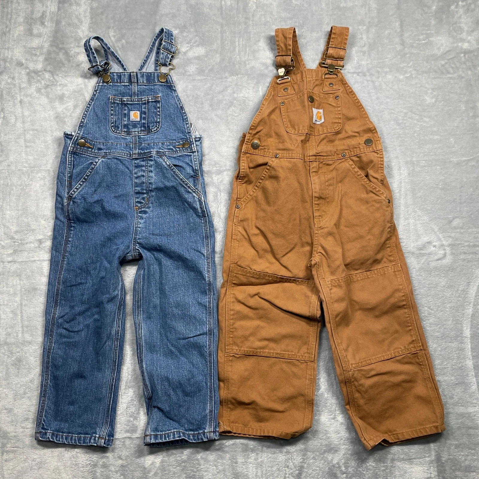 Set of 2 Carhartt Bib Overalls Kids Size 4/4T Brown Blue Denim