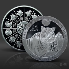 5 oz Year of the Tiger Silver Round .999 Fine Bullion 71.88 per troy oz