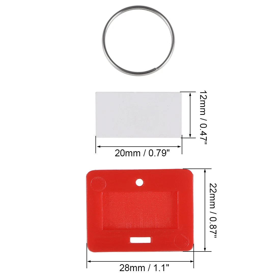 Plastic Key Tags with Split Ring Keychain ID Label Window 28x22mm, Red 10Pcs