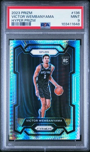 2023 PANINI PRIZM HYPER PRIZM #136 VICTOR WEMBANYAMA ROOKIE RC PSA 9