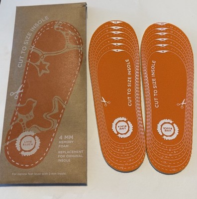 Live & Luca Cut To Size Insole 4mm Memory Foam Size Kids 6 Up To Youth 3