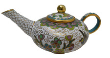 VINTAGE CHINESE MINIATURE BRASS CLOISONNE ENAMEL FLORAL DECORATED TEAPOT