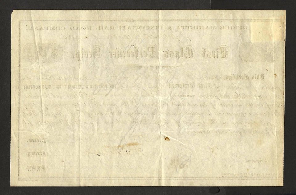1863 Marietta & Cincinnati Rail Road Company Preference Scrip with Revenue - Image 2 of 2