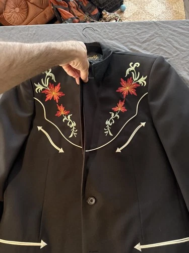 Scully Western Blazer Jacket Mens 42 Black Embroidered Floral Rodeo Cowboy Suit image 3