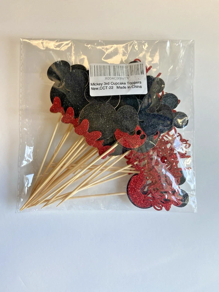 Mickey Mouse 3rd Happy Birthday Cup Cake Toppers/Decorations Set of 24 New - Image 3 of 4