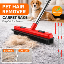 Pet Hair Remover Rubber Broom Carpet Rake Adjustable Long Handle Dog Cat Fur