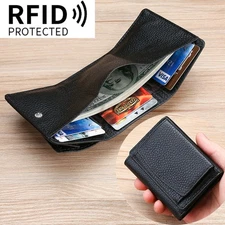 Real Leather Wallet Small Trifold Card Holder Folding Coin Pocket for Women Lady