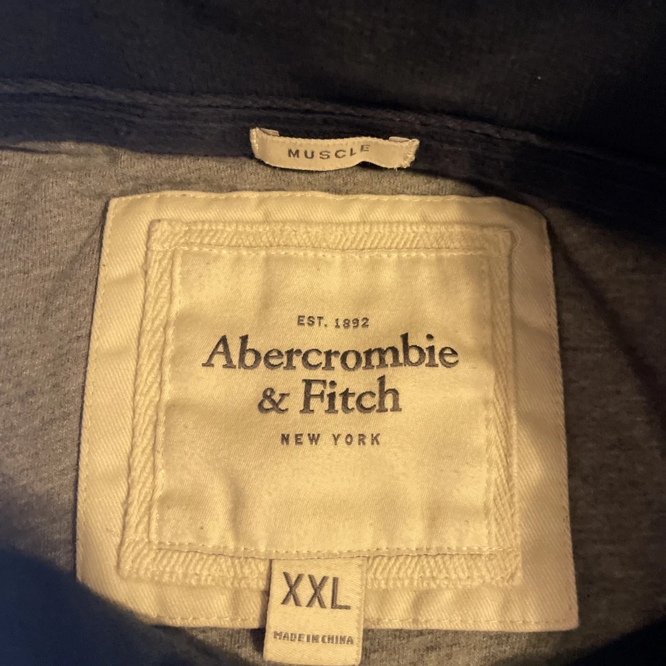 VTG Abercrombie & Fitch Mens Henley Shirt AF Logo Front Pockets Blue 2XL Heavy - Image 3 of 4