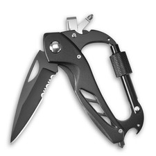 Carabiner Multitool, Carabiner with Pocket Knife, Serrated Folding Knife, Rop...