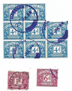 4d postage due block of 8 sent 1966 used very good condition lightly hinged