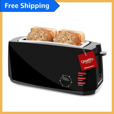 4 Slice Long Slot Toaster with Self-Centering Guides & Slide-Out Crumb Tray