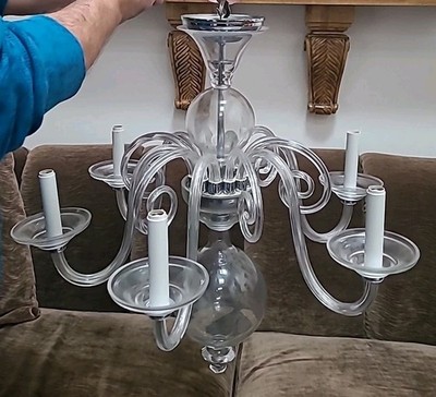 Preciosa Chandelier 6 Arm Handmade Czech & 6 Black Hand Pleated Shades NEW