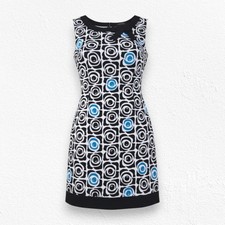 Y2K Tahari Arthur S Levine Black White Blue Geometric Floral Sheath Dress Size 6