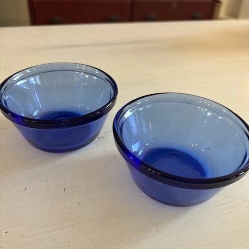 Lot of 2 Cobalt Blue 6 oz CUSTARD CUPS Ramekins USA #1034 Anchor Hocking