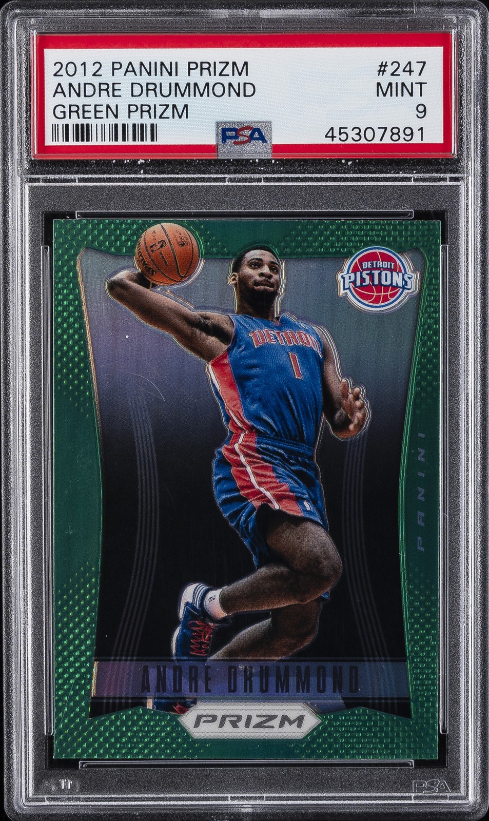 2012 PANINI PRIZM GREEN PRIZM #247 ANDRE DRUMMOND ROOKIE RC PSA 9