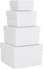 Stockroom Plus Nesting Square Gift Box Set - 4-Piece Assortment, White, White 