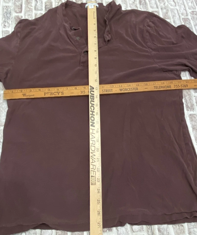 Standard James Perse Long Sleeve Henley Shirt Size 3 Made Usa Maroon Large - Image 4 of 4