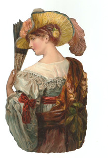 Große Oblaten Scraps die cut geheimnisvolle Frau Mädchen Fächer Spitze 16cm