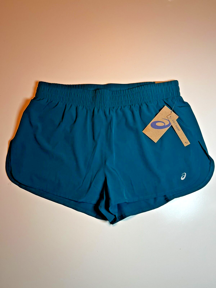 ASICS 2-in-1 Womens Running Shorts Lined Aqua Color Stretch